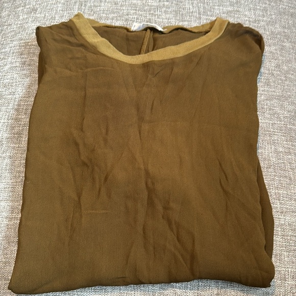 Lacausa Viscose Olive Green Sheer Chiffon Top - Picture 1 of 5